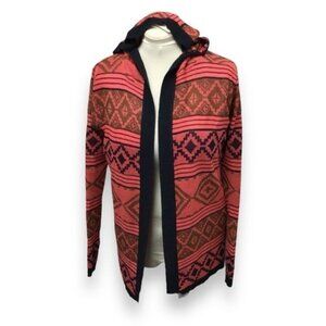 Hem & Thread Women’s Open Front Cardigan Sweater Hoodie, Coral, sz L